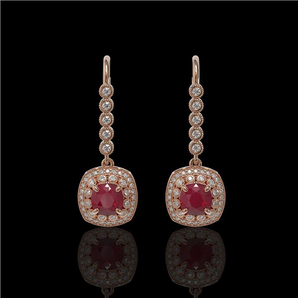 5.1 ctw Certified Ruby & Diamond Victorian Earrings 14K Rose Gold - REF-172Y8X
