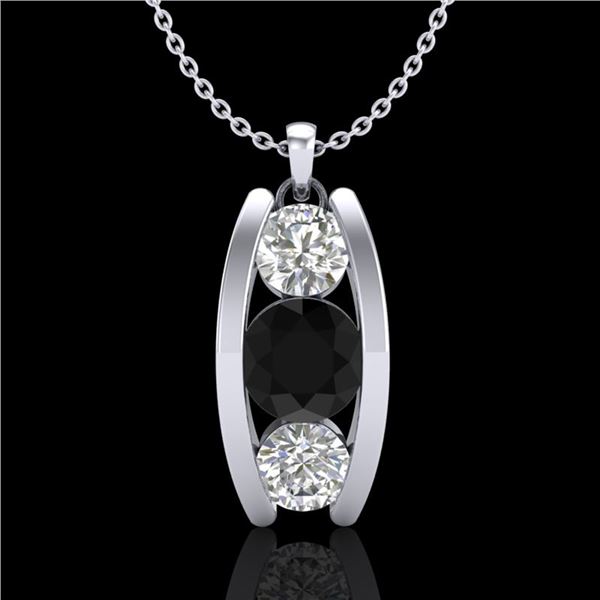 1.07 ctw Fancy Black Diamond Art Deco Stud Necklace 18k White Gold - REF-101N8F