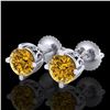 1.5 ctw Intense Fancy Yellow Diamond Art Deco Earrings 18k White Gold - REF-309A3N
