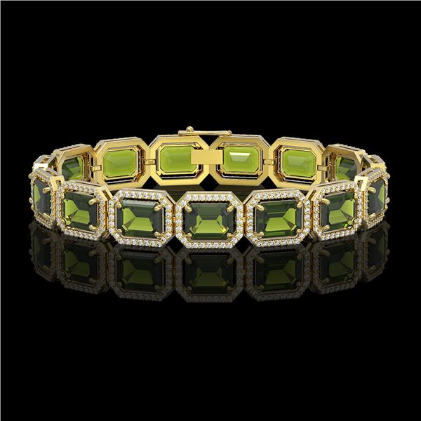 36.51 ctw Tourmaline & Diamond Micro Pave Halo Bracelet 10k Yellow Gold - REF-477W3H