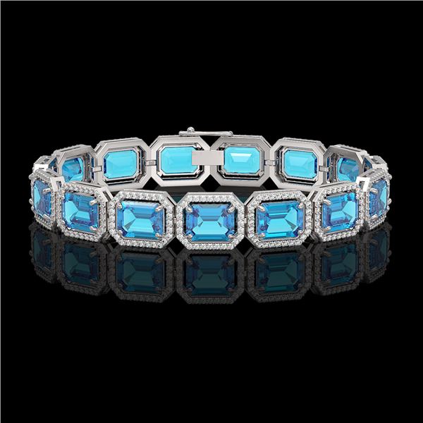 35.61 ctw Swiss Topaz & Diamond Micro Pave Halo Bracelet 10k White Gold - REF-337G3W