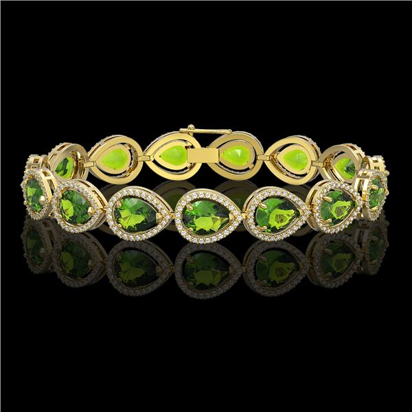 15.8 ctw Peridot & Diamond Micro Pave Halo Bracelet 10k Yellow Gold - REF-316H8R