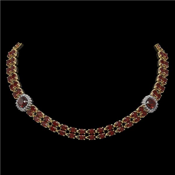33.54 ctw Garnet & Diamond Necklace 14K Yellow Gold - REF-527W3H
