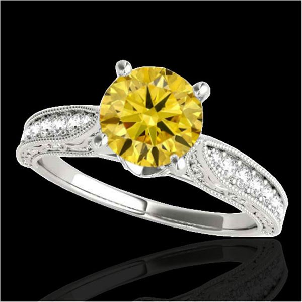 1.21 ctw Certified SI Intense Yellow Diamond Antique Ring 10k White Gold - REF-184Y3X