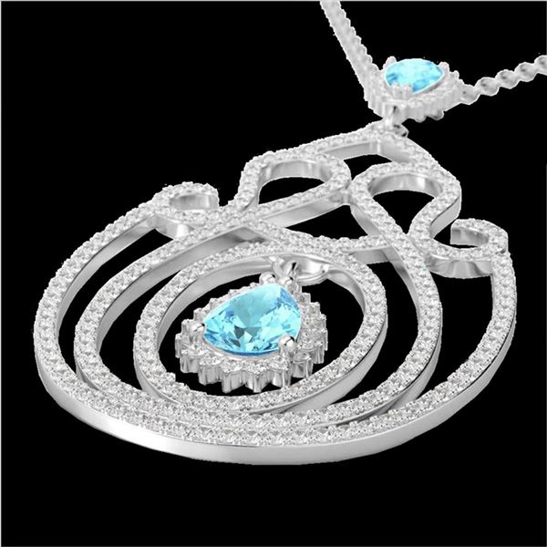 3.20 ctw Sky Blue Topaz & Micro Diamond Heart Necklace 14k White Gold - REF-212W8H