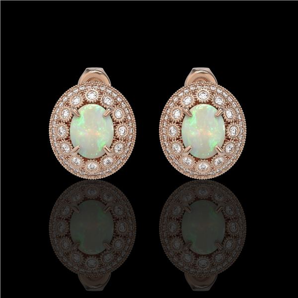7.4 ctw Certified Opal & Diamond Victorian Earrings 14K Rose Gold - REF-227W8H
