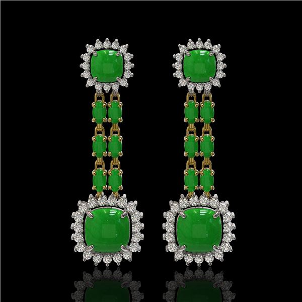 16.72 ctw Jade & Diamond Earrings 14K Yellow Gold - REF-226A8N