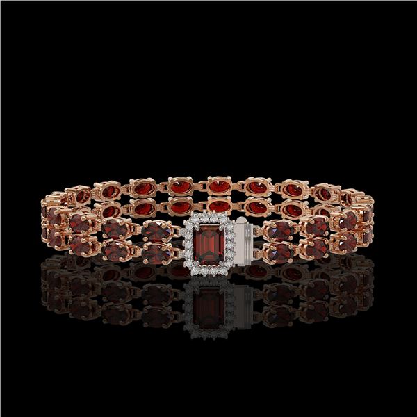 14.45 ctw Garnet & Diamond Bracelet 14K Rose Gold - REF-236W4H