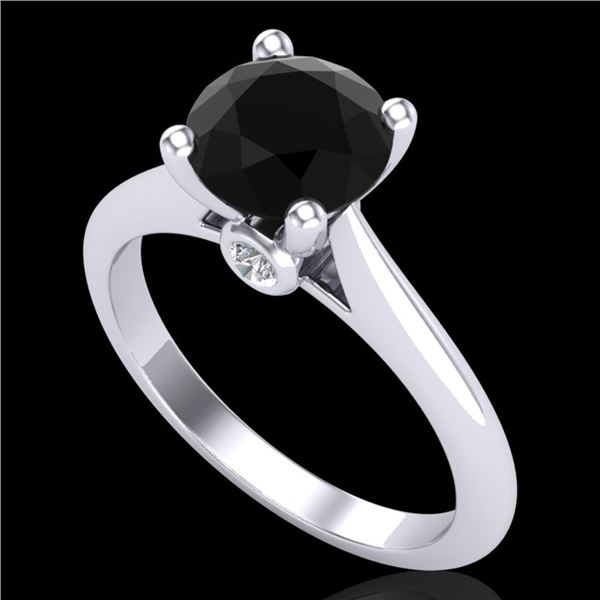 1.6 ctw Fancy Black Diamond Engagment Art Deco Ring 18k White Gold - REF-75R2K
