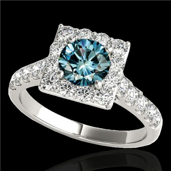 2 ctw SI Certified Blue Diamond Solitaire Halo Ring 10k White Gold - REF-158H2R