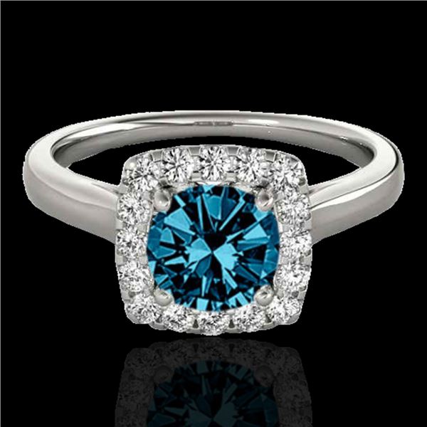 1.37 ctw SI Certified Fancy Blue Diamond Halo Ring 10k White Gold - REF-150A2N