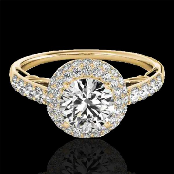 1.65 ctw Certified Diamond Solitaire Halo Ring 10k Yellow Gold - REF-218X2A