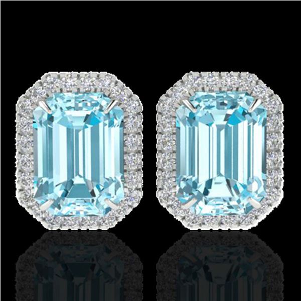 12 ctw Sky Blue Topaz & Micro Pave Diamond Earrings 18k White Gold - REF-87R3K