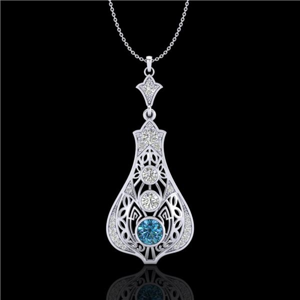 1.75 ctw Fancy Intense Blue Diamond Art Deco Necklace 18k White Gold - REF-218W2H