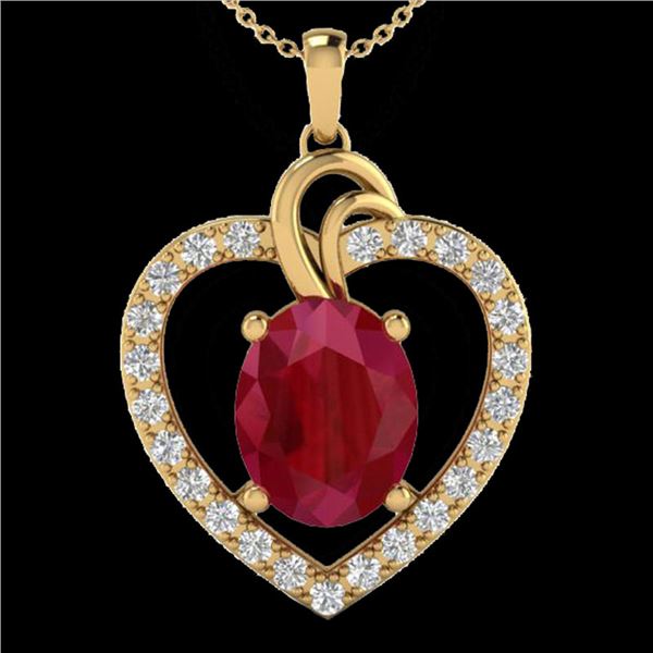 4 ctw Ruby & VS/SI Diamond Designer Heart Necklace 14k Yellow Gold - REF-81W8H