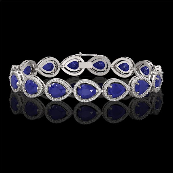 30.06 ctw Sapphire & Diamond Micro Pave Halo Bracelet 10k White Gold - REF-344W2H