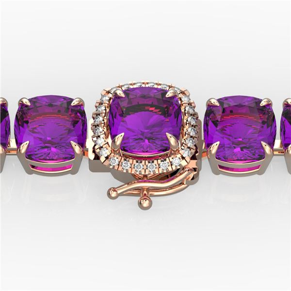 46 ctw Amethyst & Micro VS/SI Diamond Bracelet 14k Rose Gold - REF-157G3W