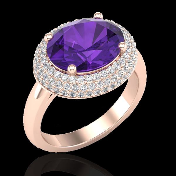 4 ctw Amethyst & Micro Pave VS/SI Diamond Ring 14k Rose Gold - REF-89F8M