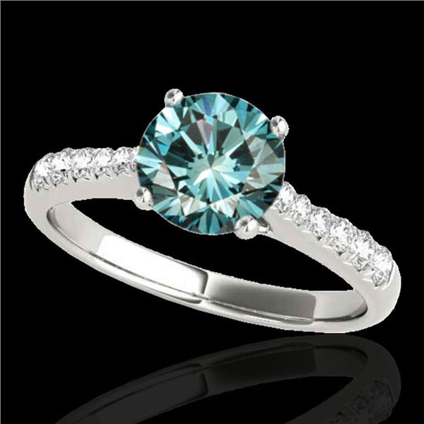 1.25 ctw SI Certified Fancy Blue Diamond Solitaire Ring 10k White Gold - REF-117H3R