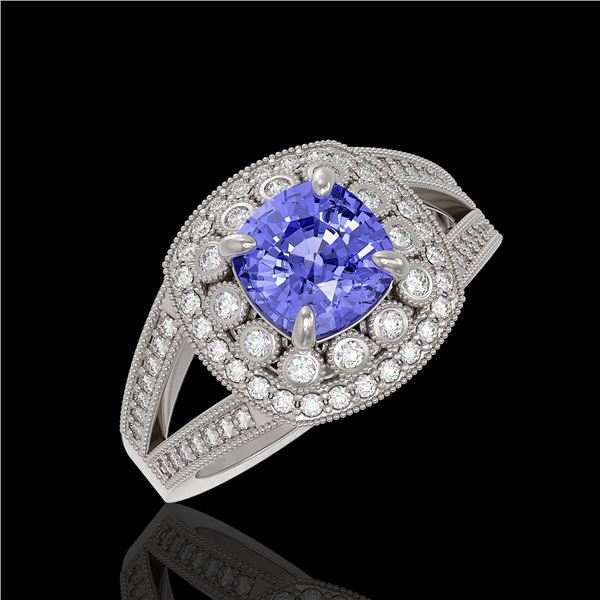 2.74 ctw Certified Tanzanite & Diamond Victorian Ring 14K White Gold - REF-101M8G