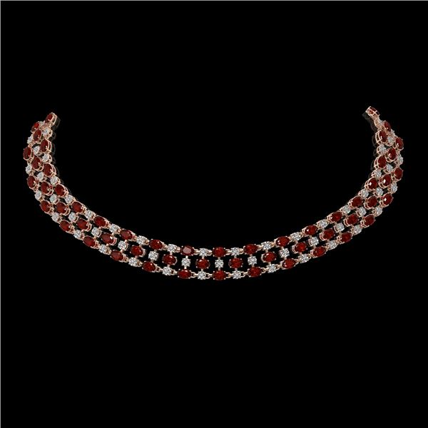 60.77 ctw Garnet & Diamond Necklace 10K Rose Gold - REF-527W3H