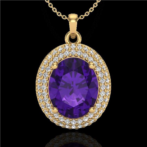 4 ctw Amethyst & Micro Pave VS/SI Diamond Necklace 18k Yellow Gold - REF-91W8H