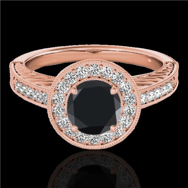 1.5 ctw Certified VS Black Diamond Solitaire Halo Ring 10k Rose Gold - REF-56F5M