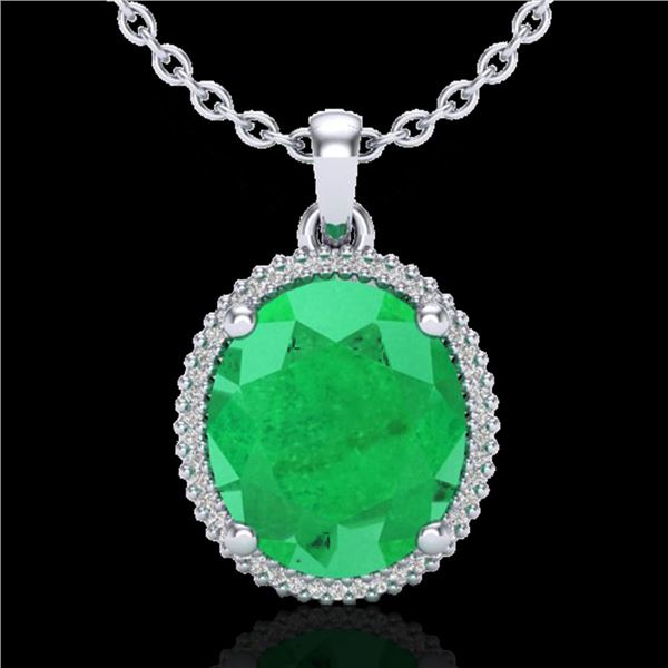 12 ctw Emerald & Micro Pave VS/SI Diamond Necklace 18k White Gold - REF-140Y9X