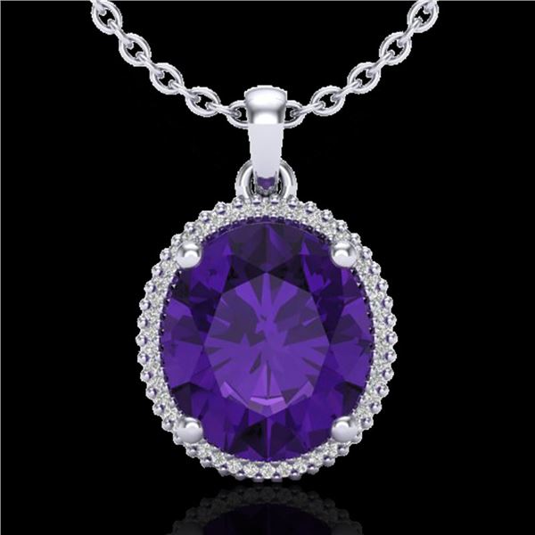 10 ctw Amethyst & Micro Pave VS/SI Diamond Necklace 18k White Gold - REF-78H2R