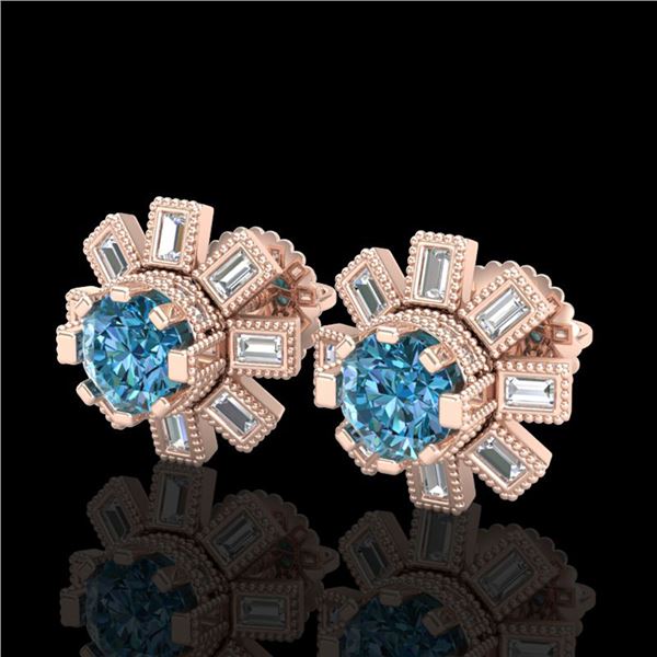 1.77 ctw Fancy Intense Blue Diamond Art Deco Earrings 18k Rose Gold - REF-177M3G