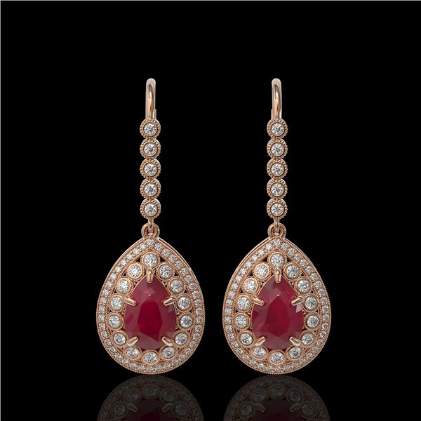 10.15 ctw Certified Ruby & Diamond Victorian Earrings 14K Rose Gold - REF-279M3G
