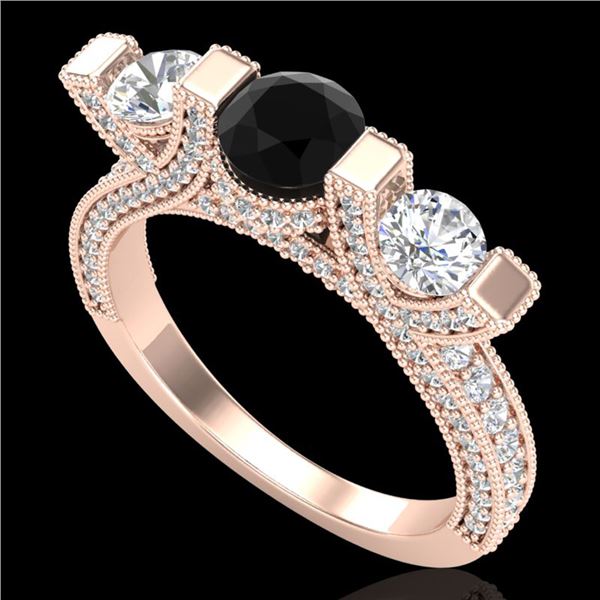 2.3 ctw Fancy Black Diamond Micro Pave 3 Stone Ring 18k Rose Gold - REF-200W2H