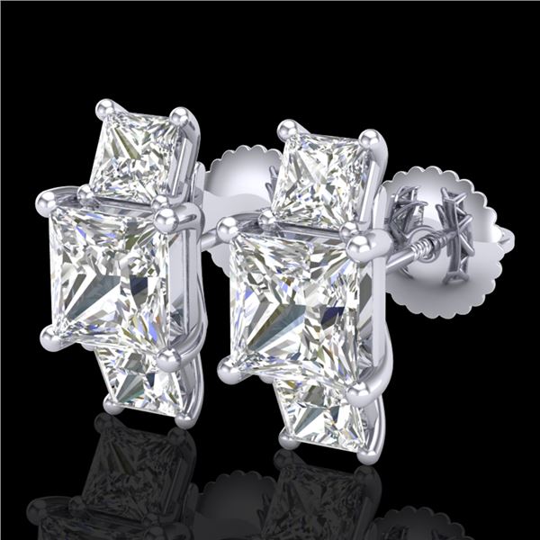3.08 ctw Princess VS/SI Diamond Art Deco Stud Earrings 18k White Gold - REF-630Y2X