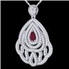 Image 2 : 2 ctw Ruby & Micro Pave VS/SI Diamond Necklace 18k White Gold - REF-180A2N