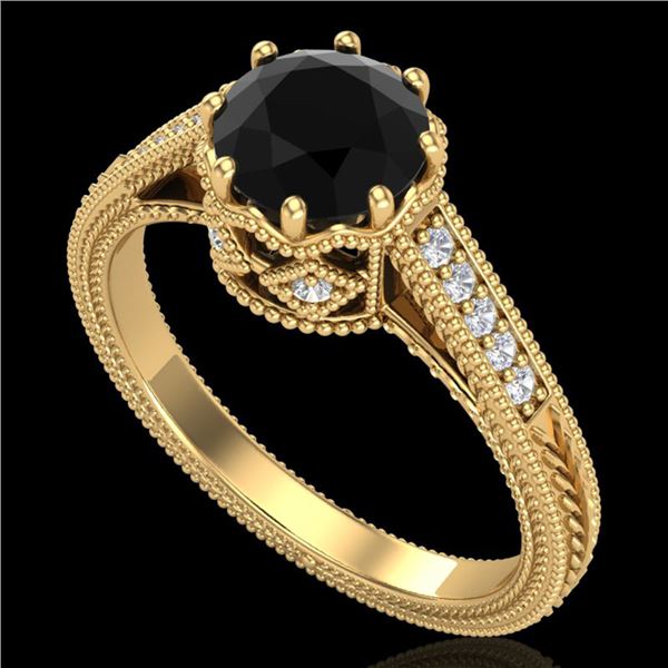1.25 ctw Fancy Black Diamond Engagment Art Deco Ring 18k Yellow Gold - REF-100G2W