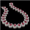 Image 2 : 121.42 ctw Certified Ruby & Diamond Victorian Necklace 14K White Gold - REF-3416W5H