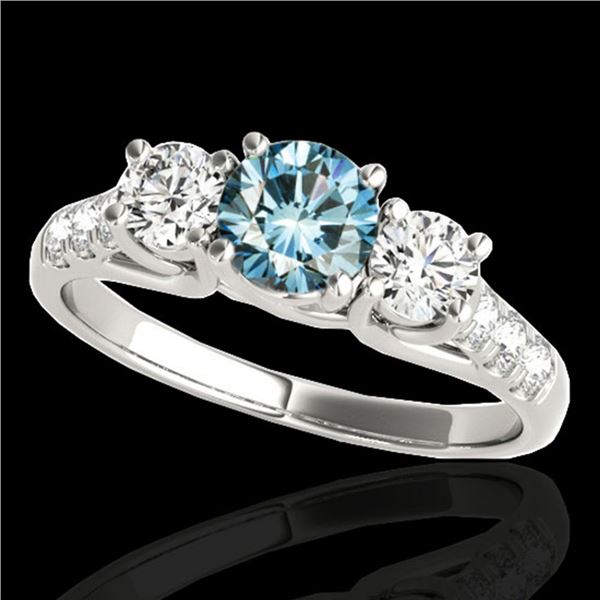 3.25 ctw SI Certified Fancy Blue Diamond 3 Stone Ring 10k White Gold - REF-295F9M