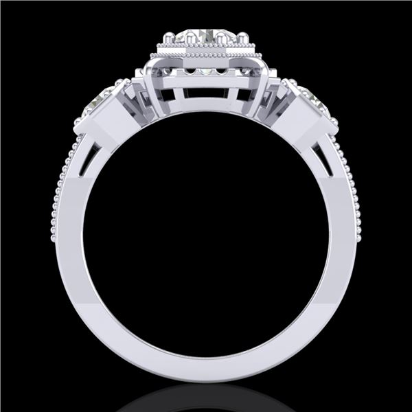 1.01 ctw VS/SI Diamond Solitaire Art Deco 3 Stone Ring 18k White Gold - REF-170M9G