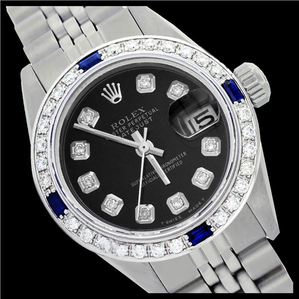Rolex Ladies Stainless Steel, Diam Dial & Diam/Sapphire Bezel, Sapphire Crystal