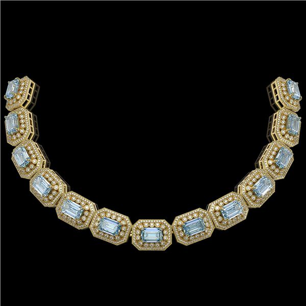 109.25 ctw Aquamarine & Diamond Victorian Necklace 14K Yellow Gold - REF-3037M8G