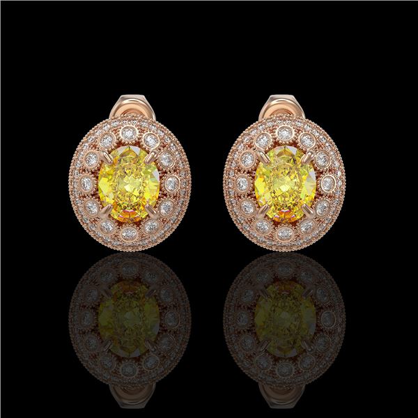 7.24 ctw Canary Citrine & Diamond Victorian Earrings 14K Rose Gold - REF-188K2Y