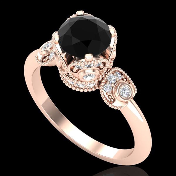 1.75 ctw Fancy Black Diamond Engagment Art Deco Ring 18k Rose Gold - REF-134X5A