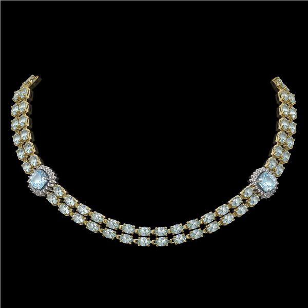 38.95 ctw Sky Topaz & Diamond Necklace 14K Yellow Gold - REF-527H3R