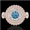 Image 2 : 2.62 ctw Intense Blue Diamond Art Deco 3 Stone Ring 18k Rose Gold - REF-290M9G