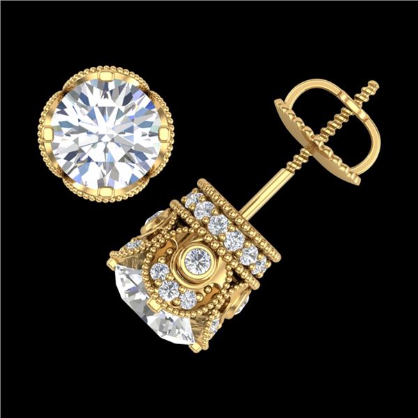 3 ctw VS/SI Diamond Solitaire Art Deco Stud Earrings 18k Yellow Gold - REF-586K8Y