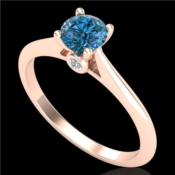 0.56 ctw Fancy Intense Blue Diamond Art Deco Ring 18k Rose Gold - REF-61F4M