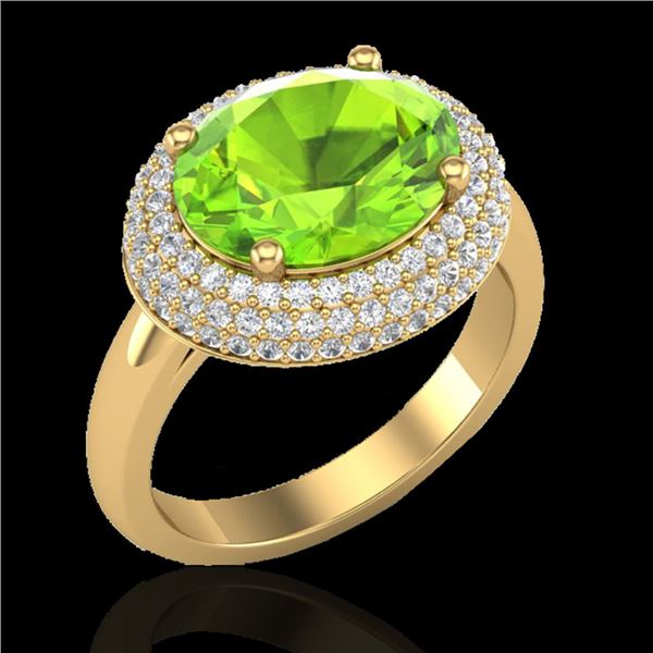 4.50 ctw Peridot & Micro Pave VS/SI Diamond Ring 18k Yellow Gold - REF-116A2N