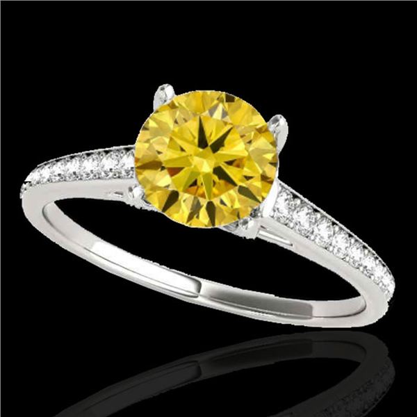 1.5 ctw Certified SI/I Fancy Intense Yellow Diamond Ring 10k White Gold - REF-190A9N