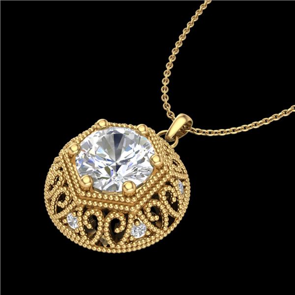 1.11 ctw VS/SI Diamond Solitaire Art Deco Necklace 18k Yellow Gold - REF-285G2W