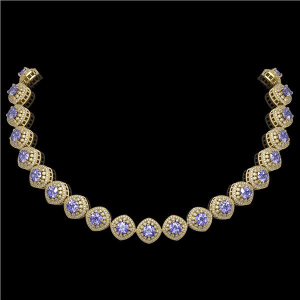 83.82 ctw Tanzanite & Diamond Victorian Necklace 14K Yellow Gold - REF-2511F8M